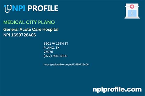 MEDICAL CITY PLANO, NPI 1699726406 .